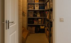 Opruimen van een rommelige zolder of opslagruimte met volle stellingen en dozen